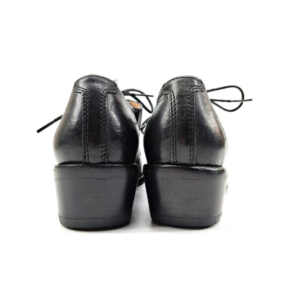 Frye Carson Oxford Black Leather Lace Up Low Stacked Heel Almond Toe SZ 7 - Picture 6 of 12
